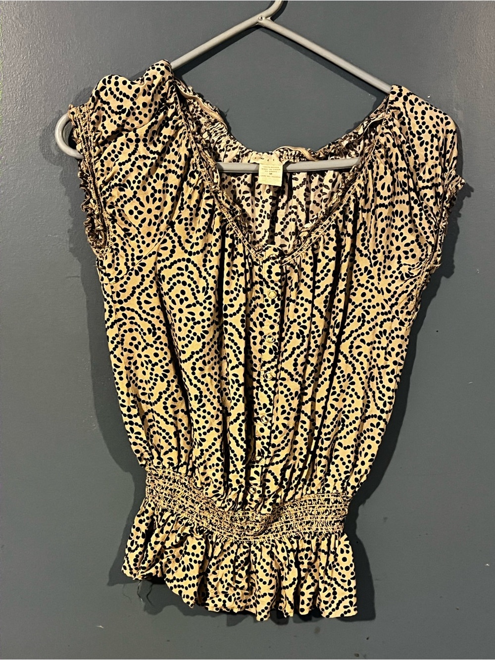 Tweeds Beige Blouse with Black Spot Print